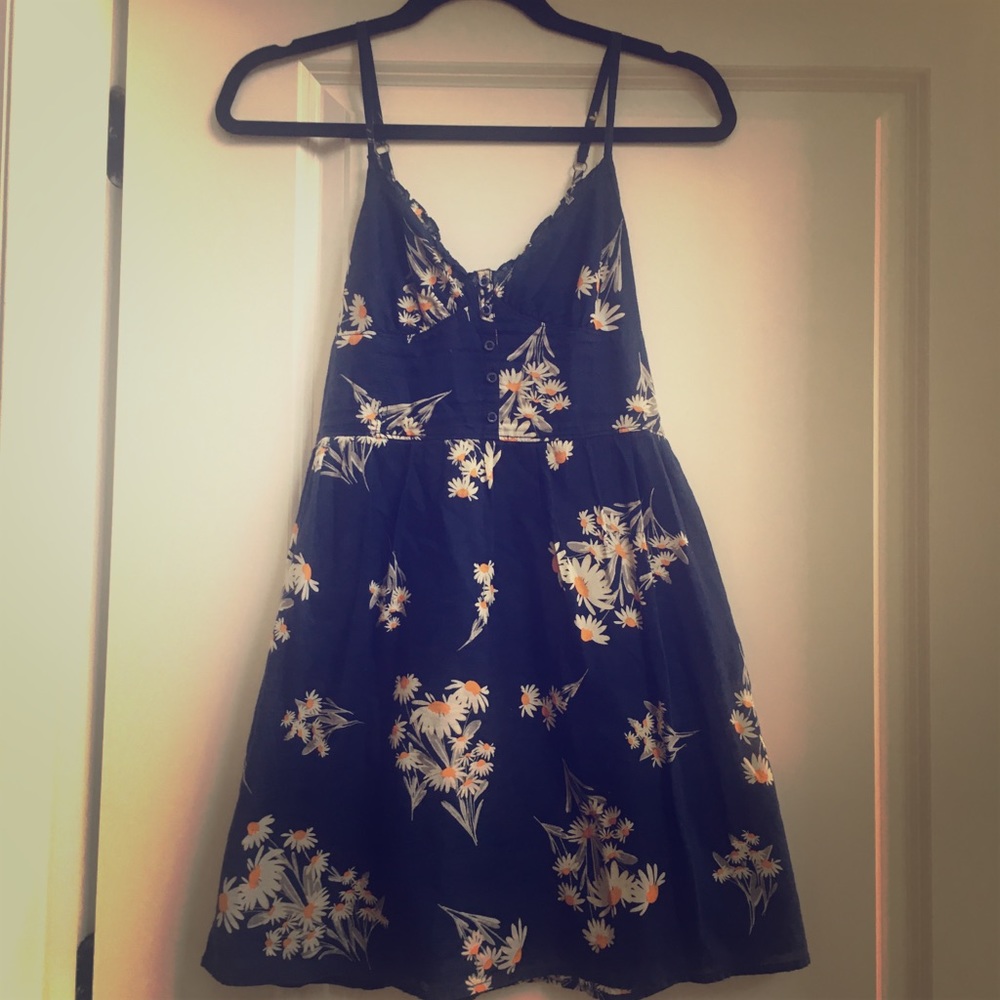 Navy cotton summer dress with daisies size S